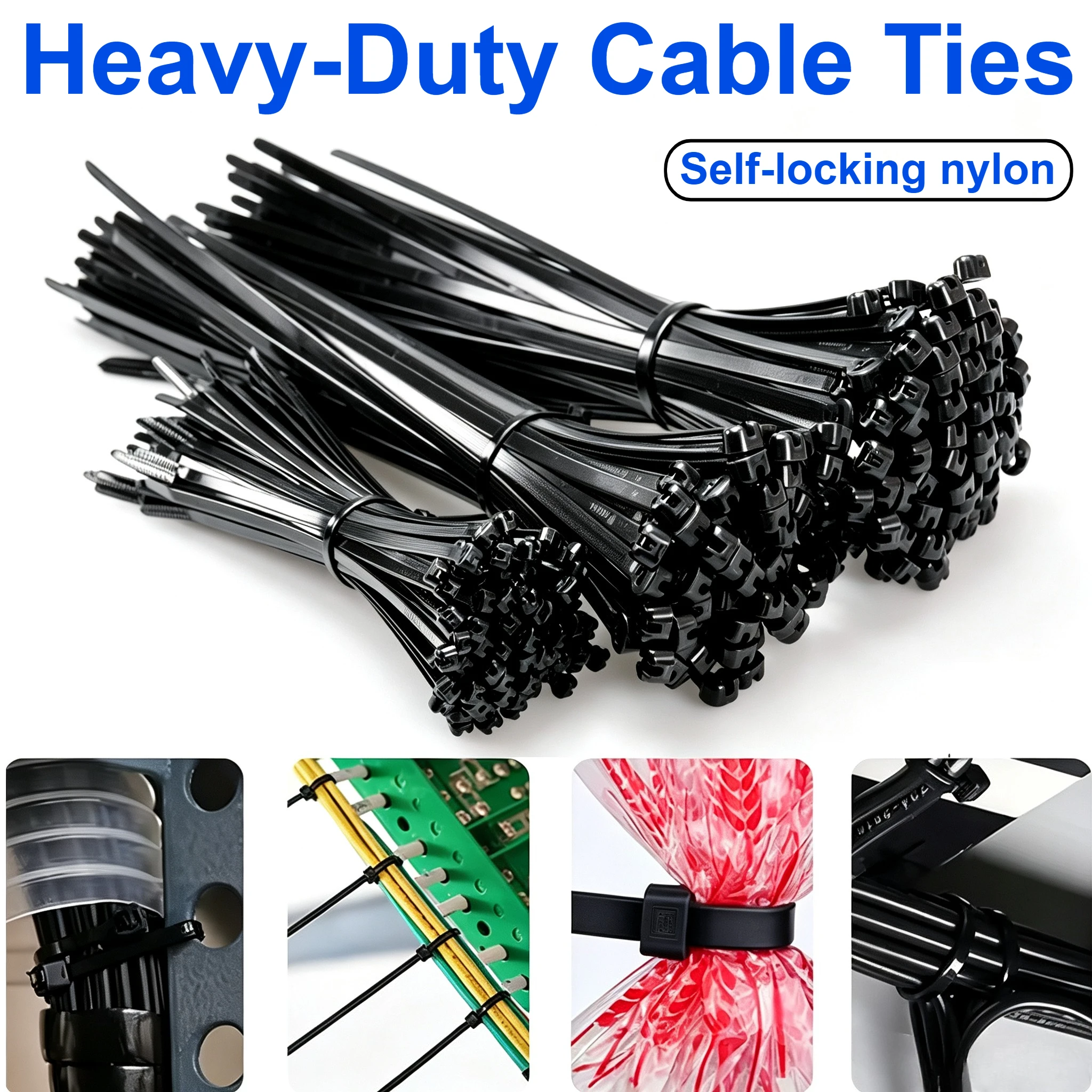 100Pcs Plastic Nylon Cable Ties Self-locking Cord Ties Straps Adjustable Cables Fastening Loop Home Office Wire Zip Ties