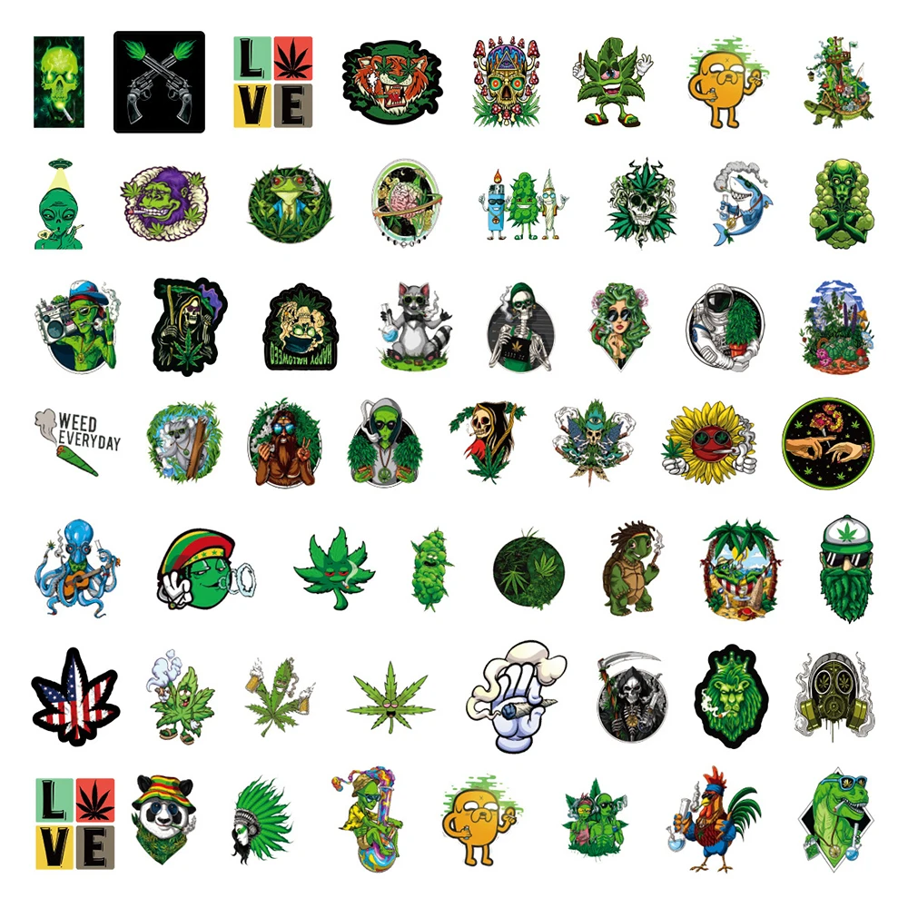 10/30/50pcs Cool Leaves Weed Smoking Graffiti Stickers Funny Characters Cartoon Decals Toys DIY Stationery Laptop Phone Case - view 5