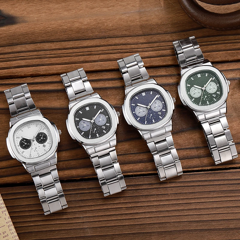 ساعة كوارتز كرونوغراف للرجال بمينا بيضاوي عتيق، قرص متعدد الألوان، أعمال فاخرة خفيفة وساعة رجالية يومية متعددة الاستخدامات