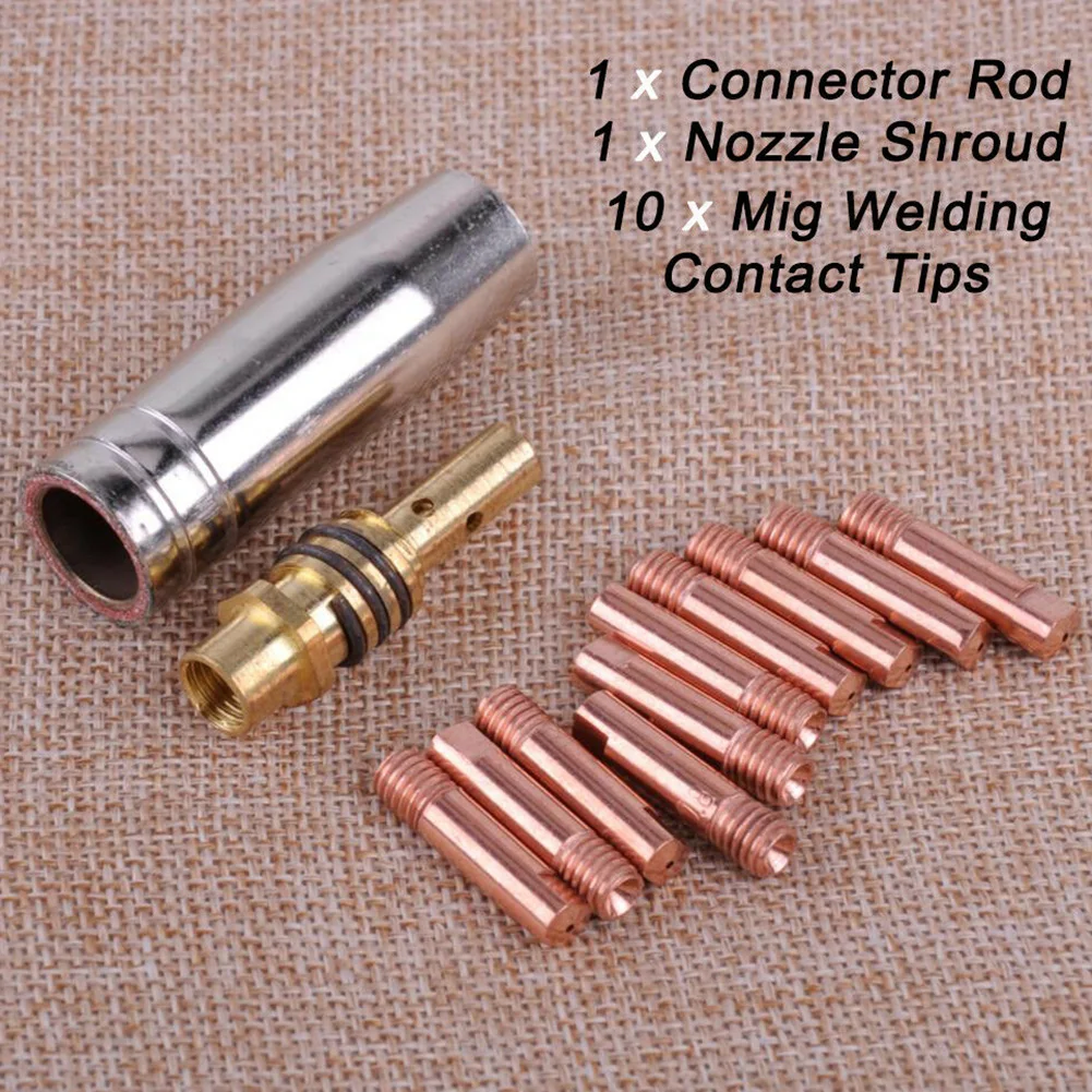 12pcs Set of Strictly Tested MB 15AK MIG/MAG Welding Contact Tips and Nozzle Shield for Rilon Riland Jasic and More