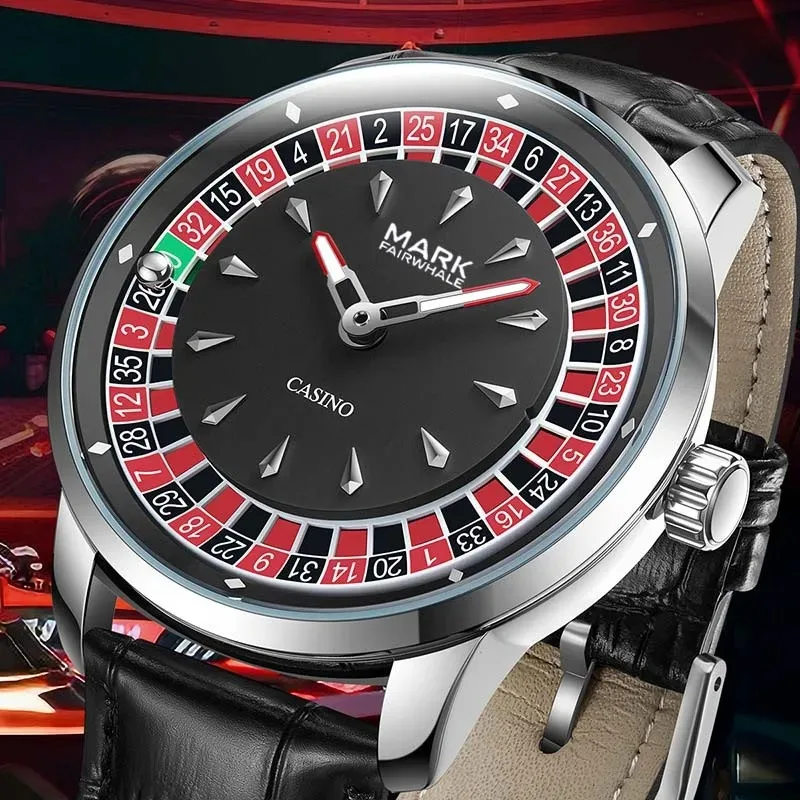 

Mark Fairwhale Fashion Roulette Dial Leather Strap Quartz Men's Watch Luminous Waterproof Sport Watches for man reloj hombre