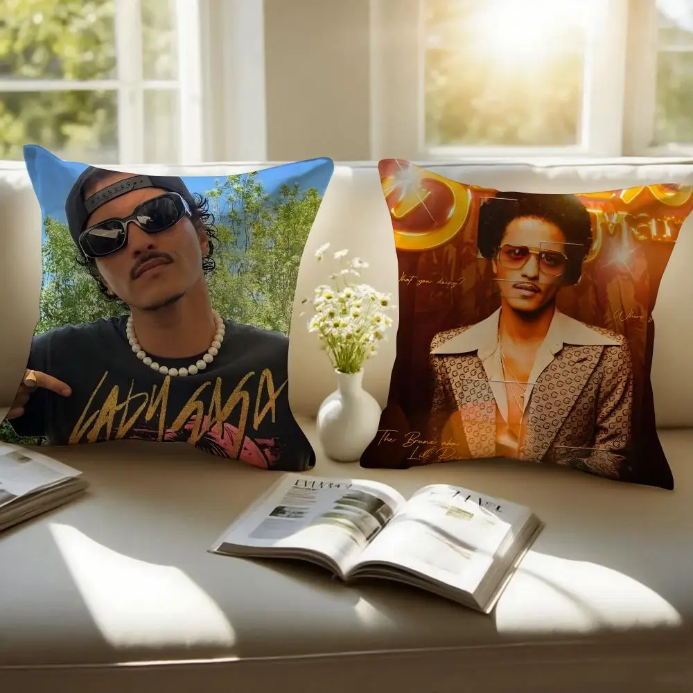 Groovy Pop Singer B-Bruno Mars Cushion Cover Pillowcase Anti-dustmite Invisible Zipper Short Plush Sofa Cushion