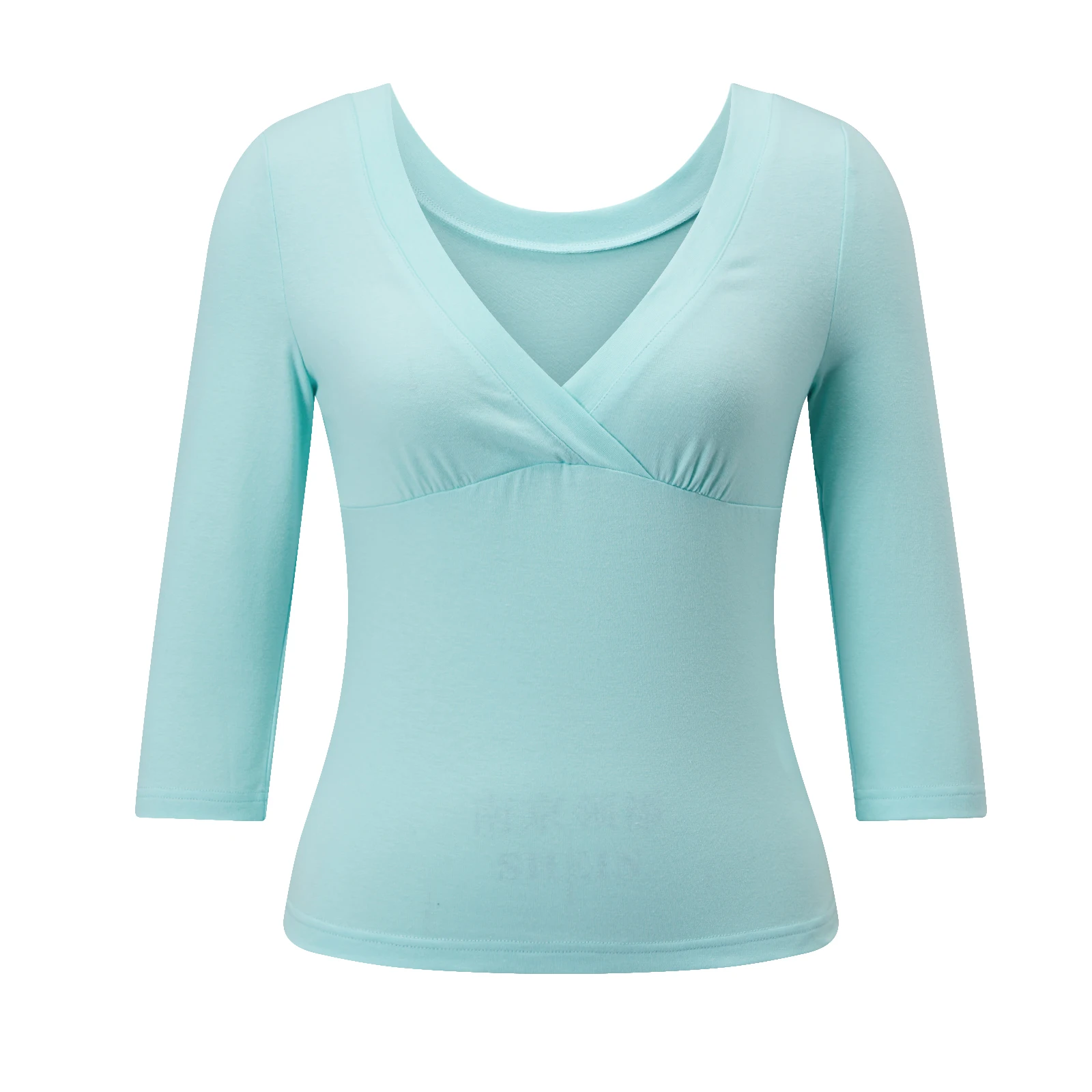 Women Y2k V Neck Quarter Sleeve Tops Slim Fitted 3/4 Sleeve Cropped Tees Fall Casual Stretch Wrap T-Shirts Going Out
