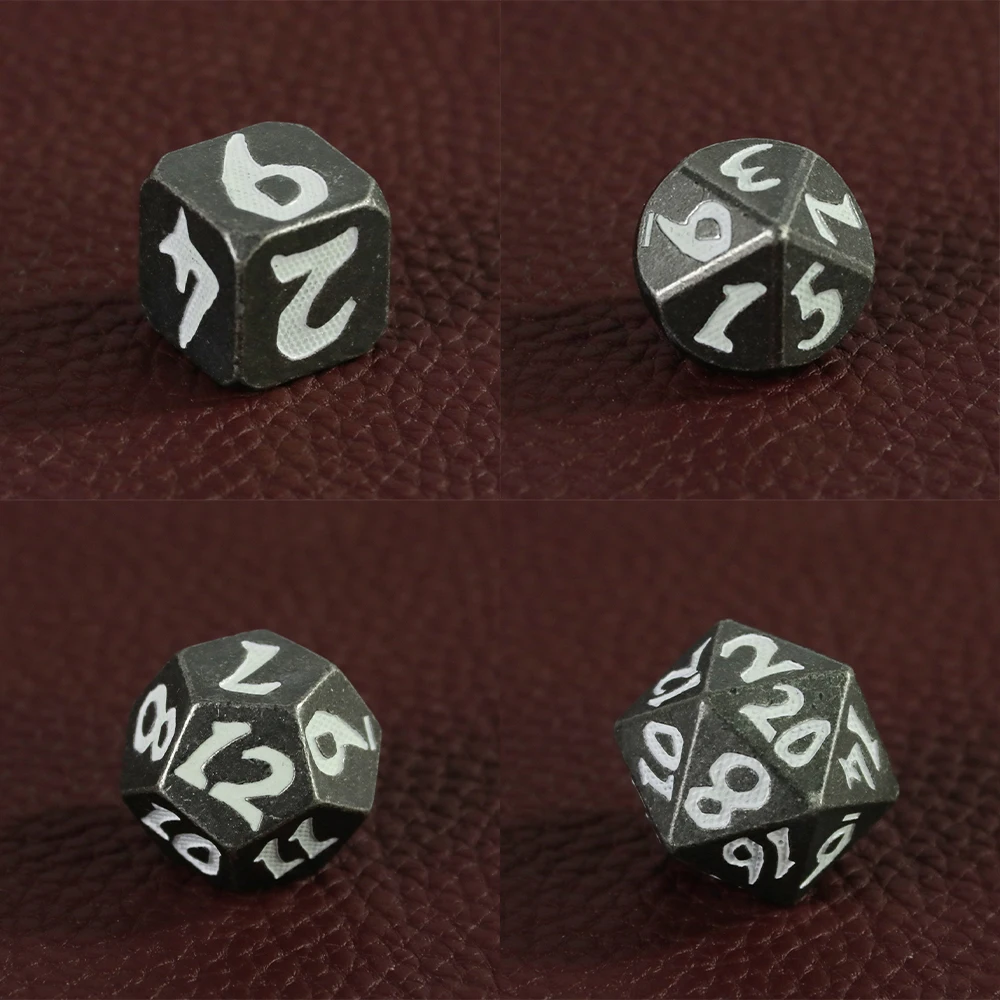 Glowing Polyhedral Metal Dice Set 7pcs D4-D20 for D&D RPG Table Board Role Playing Game Entertainment Supplies Accessories