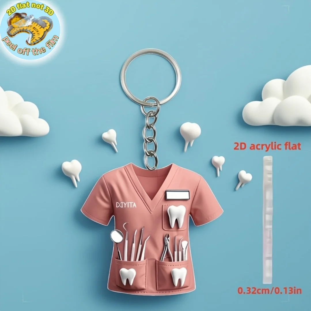 

Pink Dentist Costume Pendant Keychain,Dental theme 2D Flat Acrylic Ornament Charm,Hanging Decoration for Bag,Festive,Gift,Office