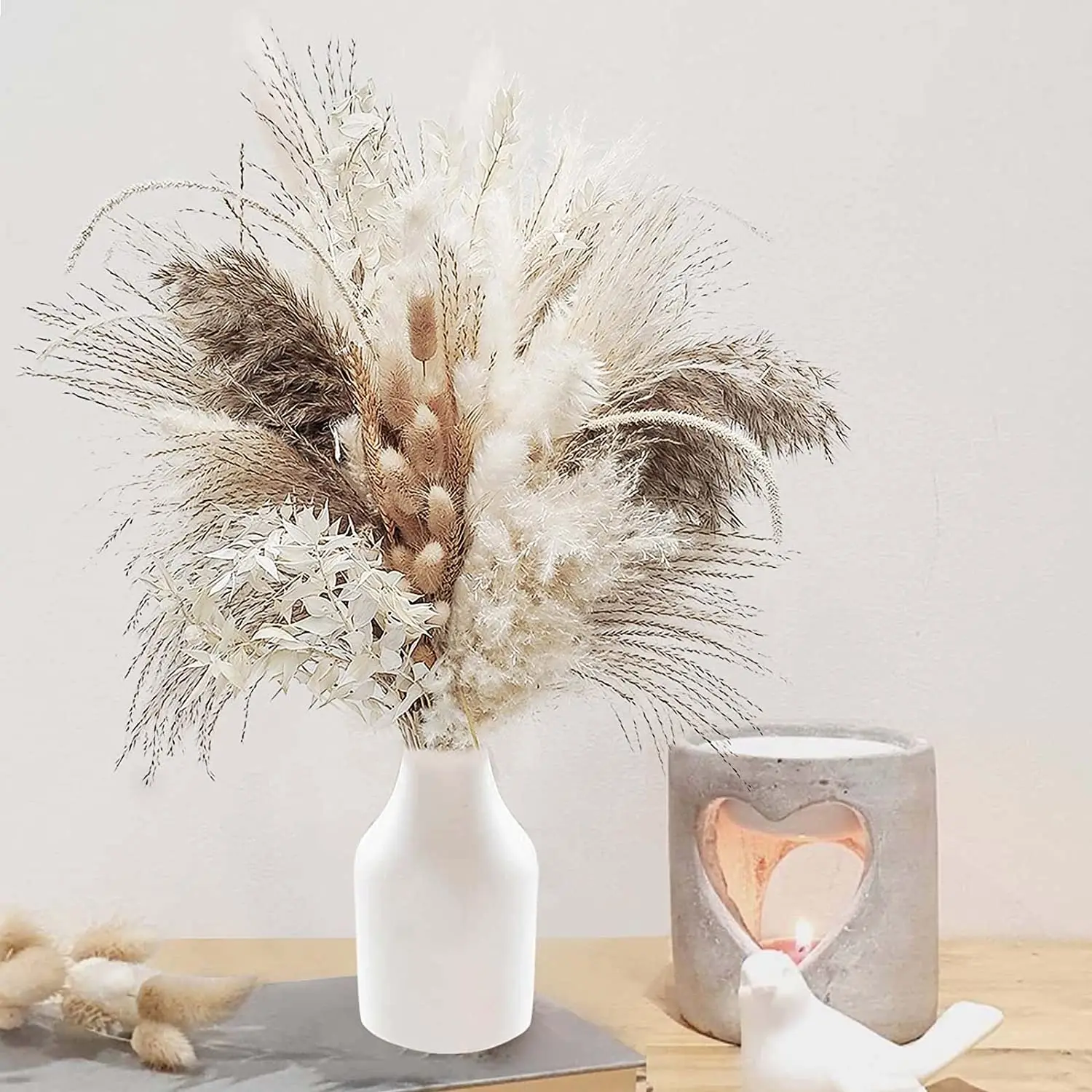 

85PCS Natural Fluffy Pampas Grass Reed Dried Flower Bouquet Boho Style Home Living Room Wedding Flower Arrangement Decoration