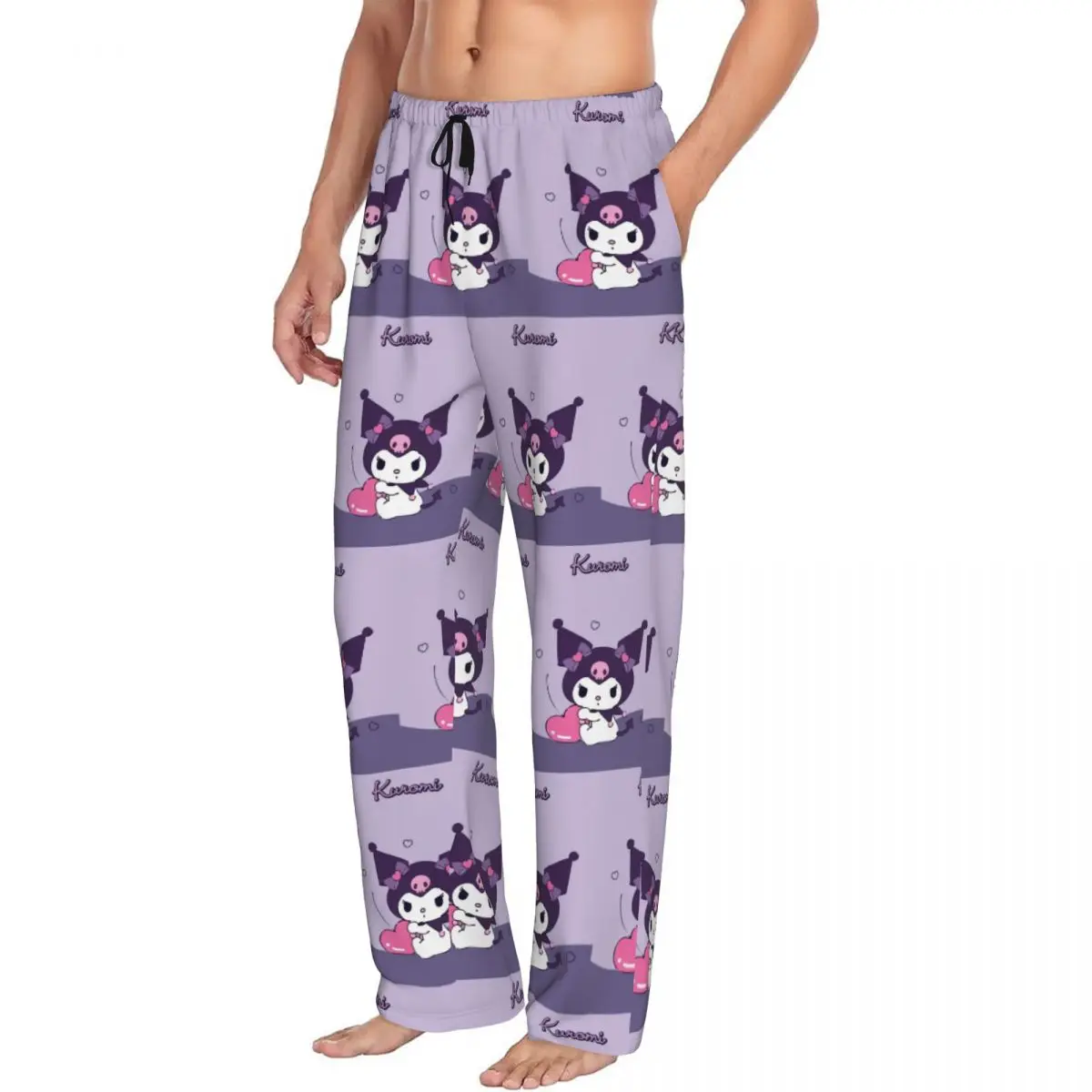 Custom Men Kuromi Pajama Pants Print Comic Kawaii Sleep Sleepwear Bottoms with Pockets