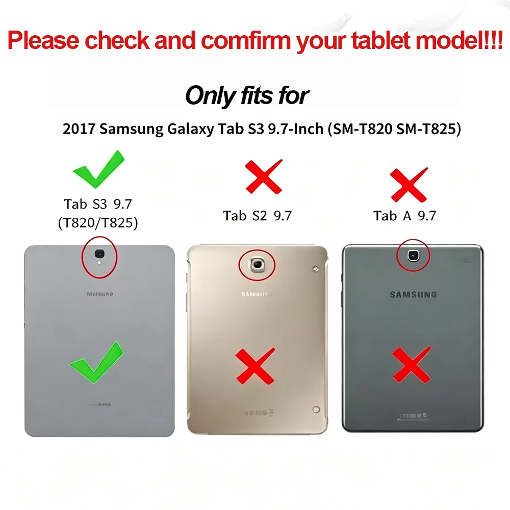 360 Rotating Case for Samsung Galaxy Tab S3 9.7 (SM-T820/T825) Tablet, Flip Ultra Slim Portable Leather Protective Sleeve