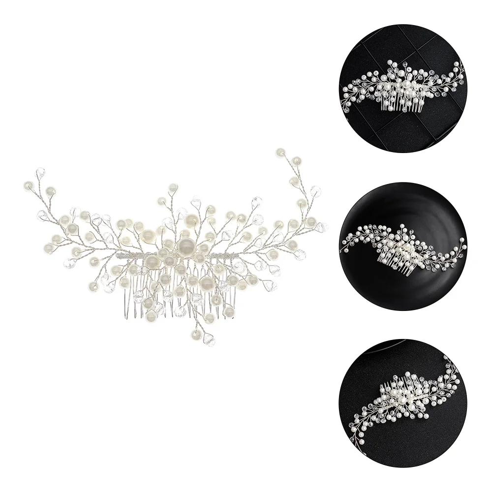 

Pearl Crystal Comb Comb Silver Alloy Fashion Hairpin Elegant Wedding Party Accessory Alloy Hair Decor Durable Side