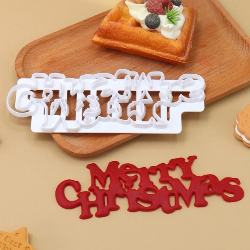 1pcMerry Christmas Cookie Cutter Party Simulation Cake MoldDIYHandmade Letter Stencil