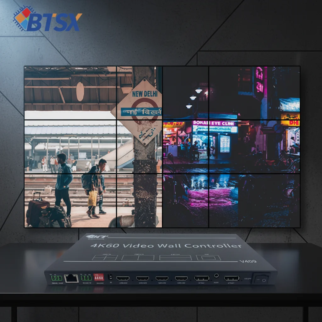 UHD Rotating Video Wall Controller for Advertising 5 in 9 Out 4K 60Hz FPGA Real-time Processing