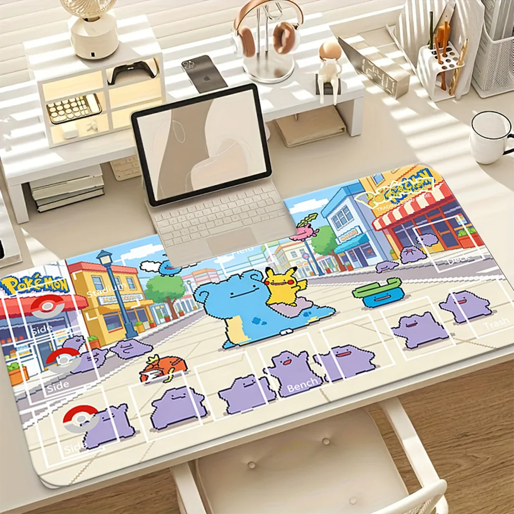 

Pixel Art Ditto Pikachu Pokemon TCG Playmat, Large Extended Gaming Mouse Pad, Non-Slip Desk Mat for Card Game Gamer Office
