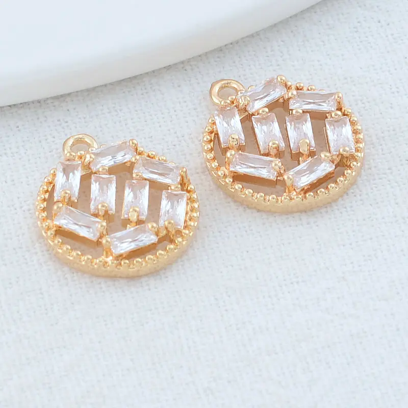 14*16mm 14 Karat Gold Messing mit Zirkon runden Charms Anhänger Halskette Ohrringe Schmuck Herstellung liefert Zubehör