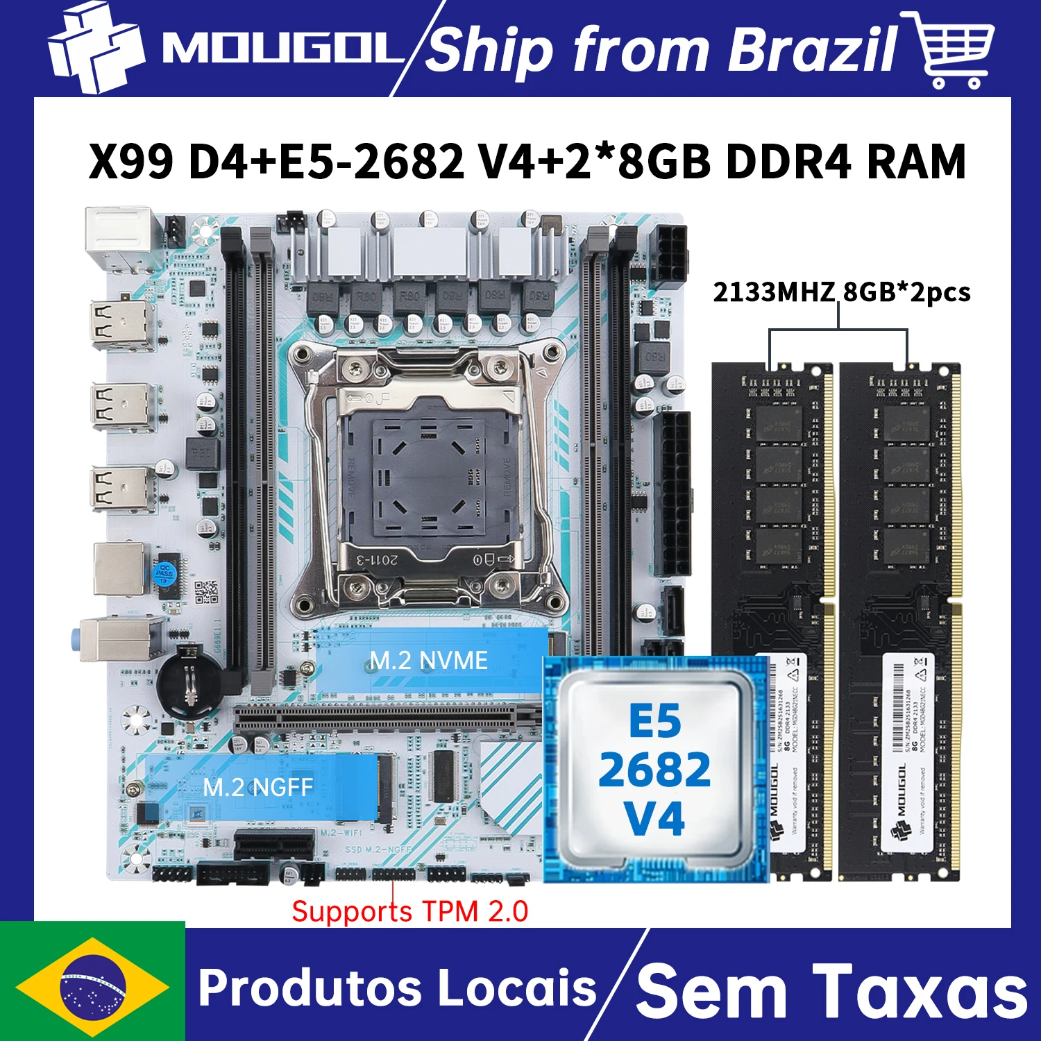 Placa-mãe MOUGOL X99 com processador Intel Xeon E5