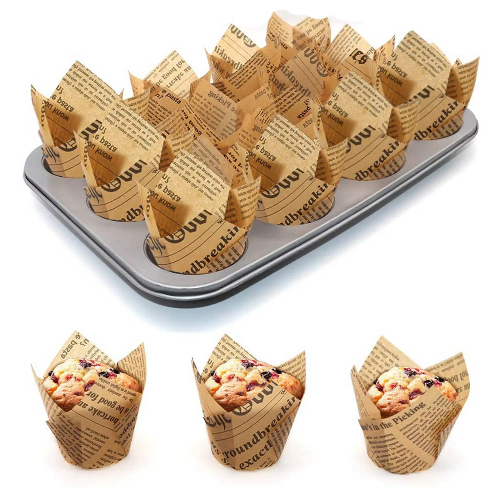 -A25M 150 peças de forros de cupcake de tulipa, copos de cozimento com roda cortadora de pizza com proteção protetora, fatiador de pizza portátil