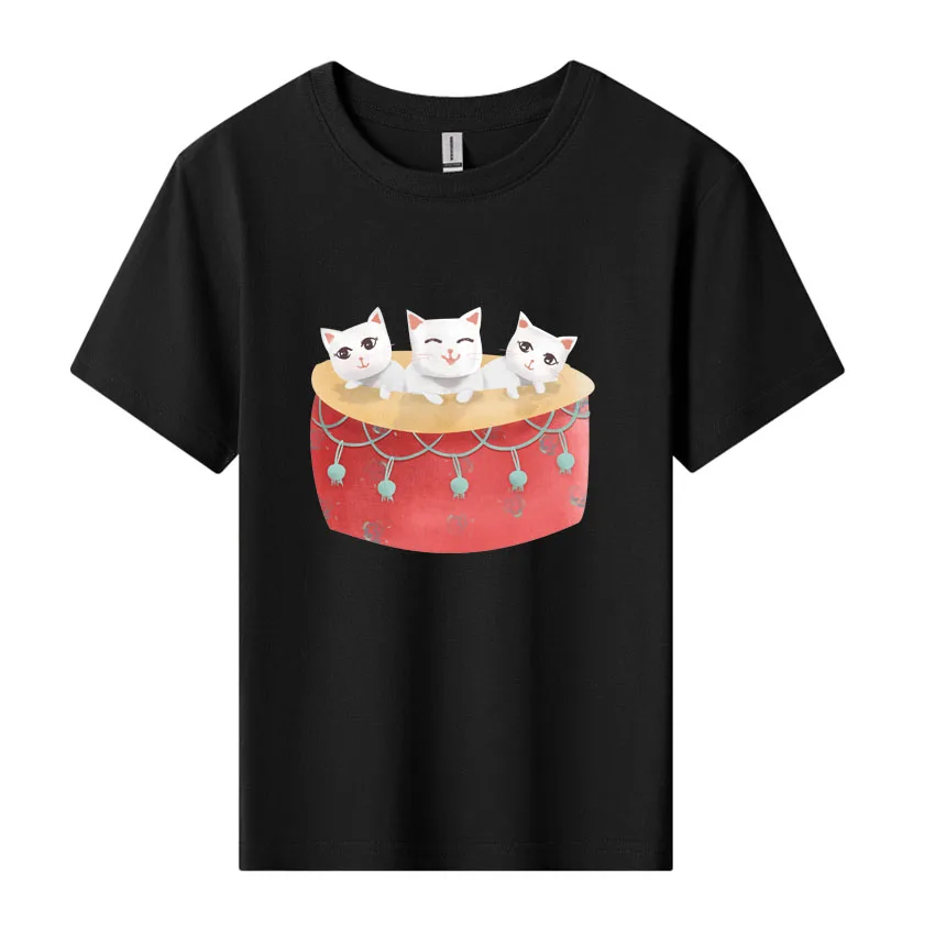 

Fashion Funny Cat Pattern Printing T-shirt Girls O-neck Bottoming Shirt Simple Cute Short Sleeve Boy Tops Children Tee