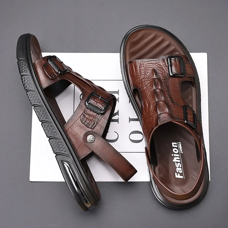 Summer Open Toe Business Sandals Soft Soled Beach Slippers British Style  Dual-purpose Slippers Sandals Comfortable Casual Shoes