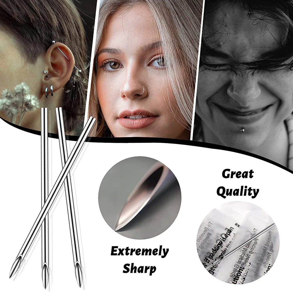 200/100/50/10 قطعة إبر ثقب المتاح 12 جرام 14 جرام 16 جرام 18 جرام 20 جرام إبرة ثقب للأذن الأنف السرة الحلمة ثقب الجسم العرض