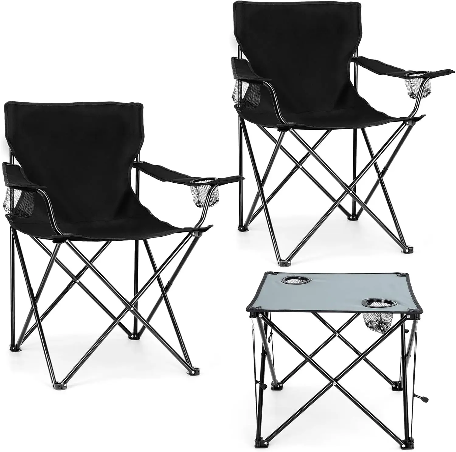 

Набор из 2 складных кемпинговых стульев для взрослых, уличные стулья со столиком, сверхпрочные складные стулья для улицы, рыбалки, пляжа, патио