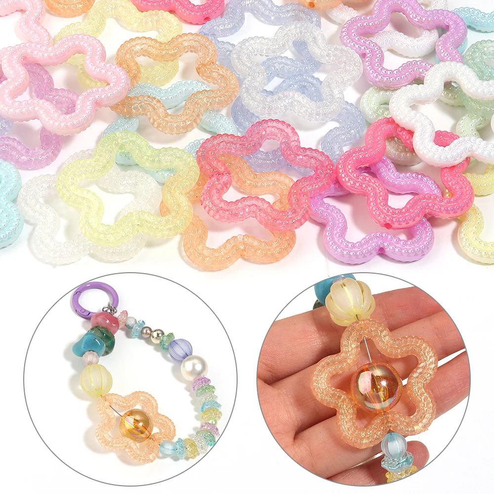 5/10pcs Colorful Hollow Flower Heart Acrylic Beads Straight Hole Loose Spacer Beads For Jewelry Making DIY Keychain Accessories