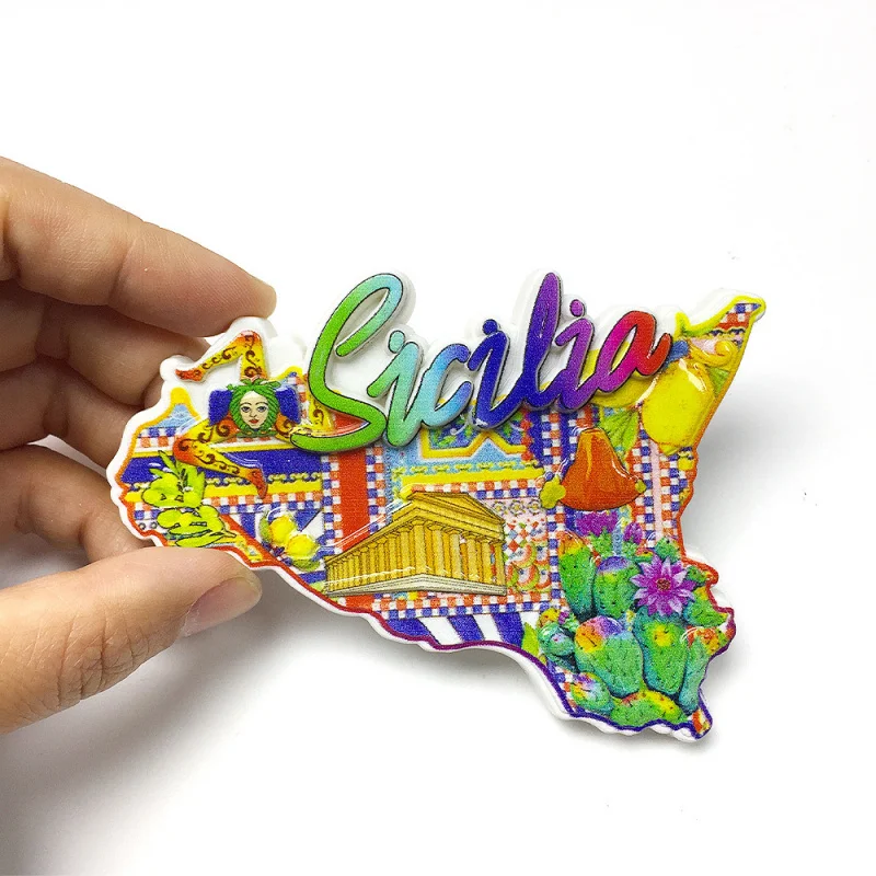 

Italy Sicily Creative Painted Architecture Scenery Cultural and Creative Magnetic Refrigerator Magnet Travel Souvenirs and Gifts