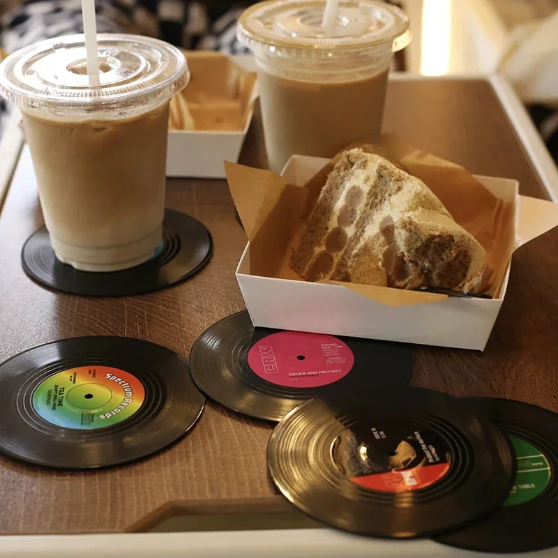 Unique Retro Record Disk Coasters Vinyl Mat for Drinks Novelty Music CD Player Holder Heat-resistant Non Slip Hot Drink Mug Pad