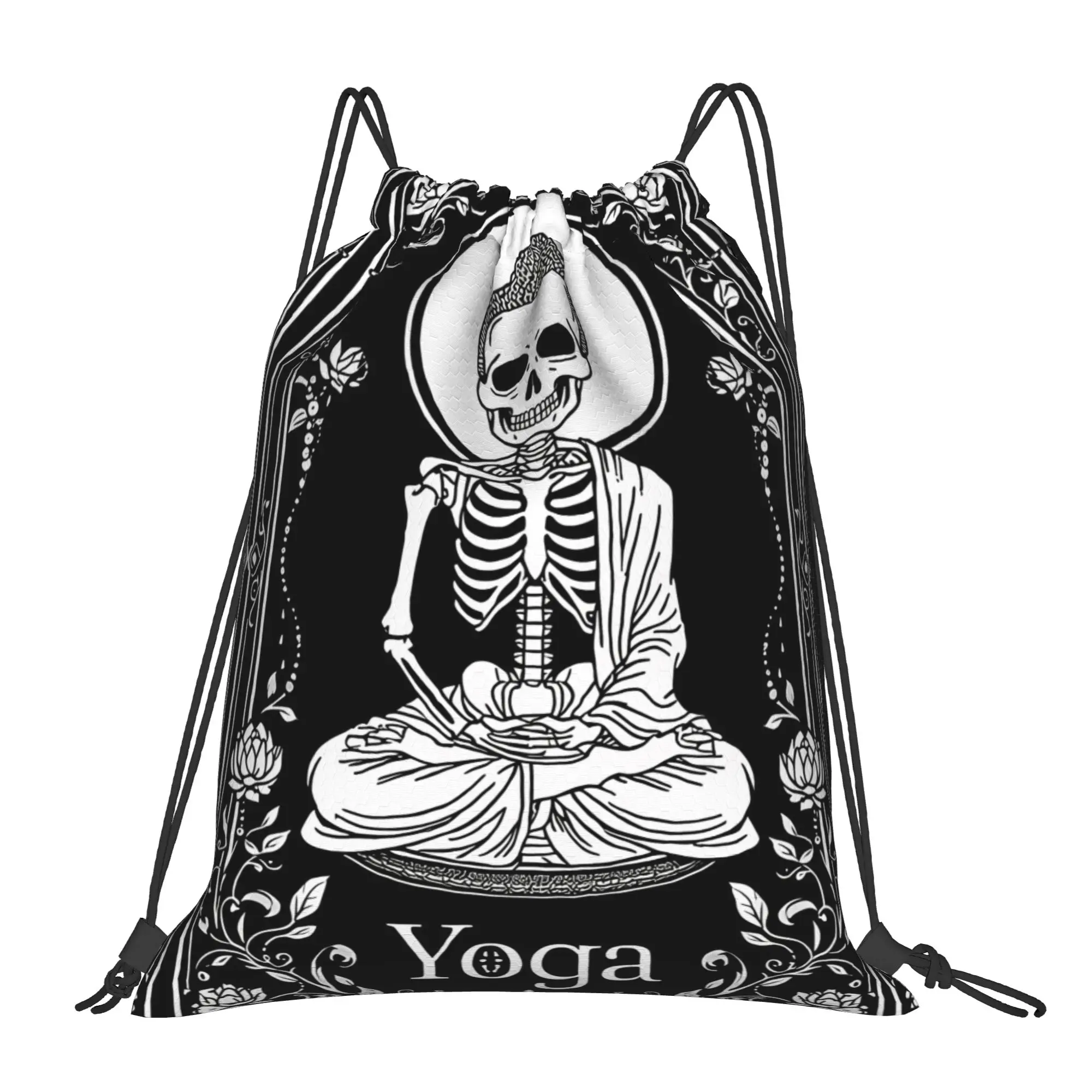 Skeleton Buddha Yoga Portable Travel Riding Gym Drawstring Storage Sporty Backpacks