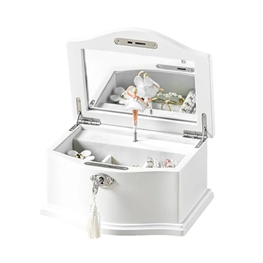 

Wooden Musical Jewelry Box for girls with Mirror and Key Lock Gift for on Birthdays and Holidays Pink Small (White Medium)