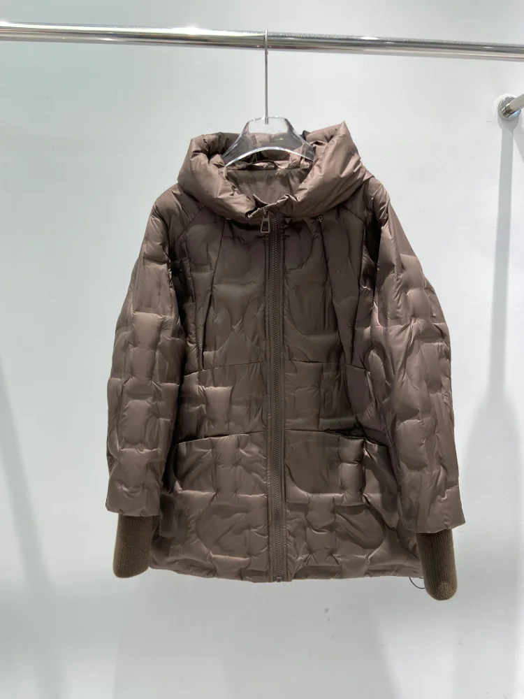 الشتاء الصلبة منتصف طول مقنعين أسفل سترة الإناث الدافئة سستة باركر أبلى المرأة الأبيض بطة أسفل جيب كبير فضفاض أسفل سترة #5