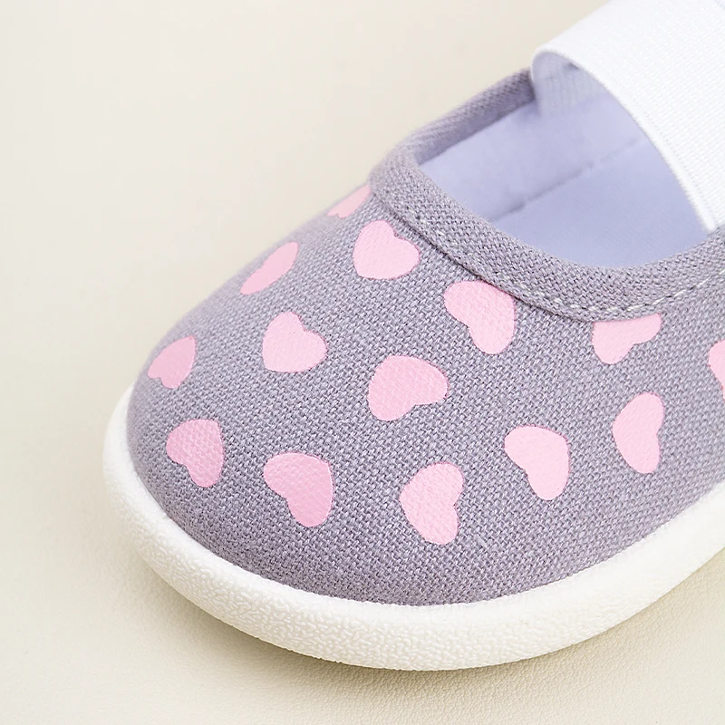 Children Lovely Heart Design Canvas Stylish Sneakers Little Girls Expression Flat Princess Shoes EK9S112