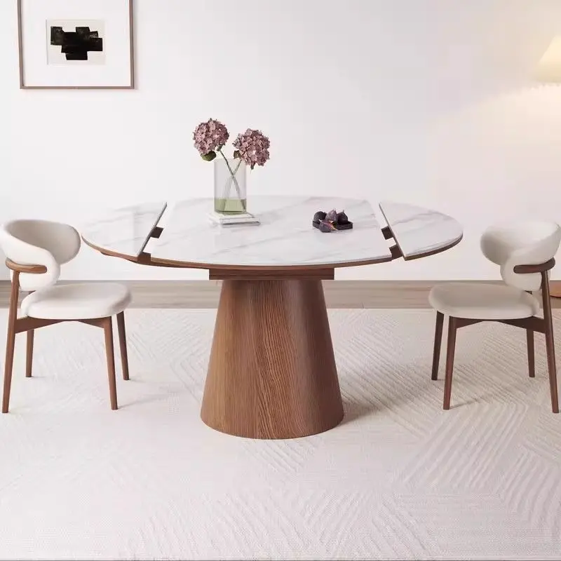 Factory Direct 2026 Medieval style rock slab retractable cream style table small apartment household square circle dual-purpose