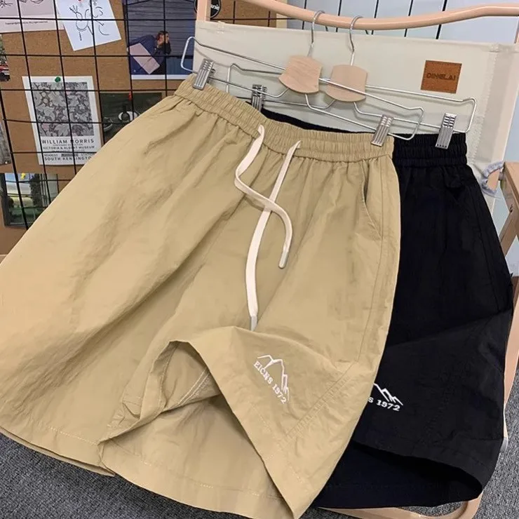 

Тонкие дышащие брюки из пяти частей American Sle, мужские летние повседневные свободные спортивные брюки из полиэфирного волокна, прямые брюки