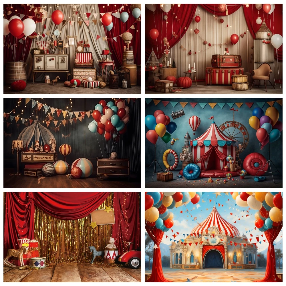 

Newborn Baby Birthday Circus Photography Backdrop for Kids Adults Portrait Balloon Circus Carnival Party Background Photo Studio