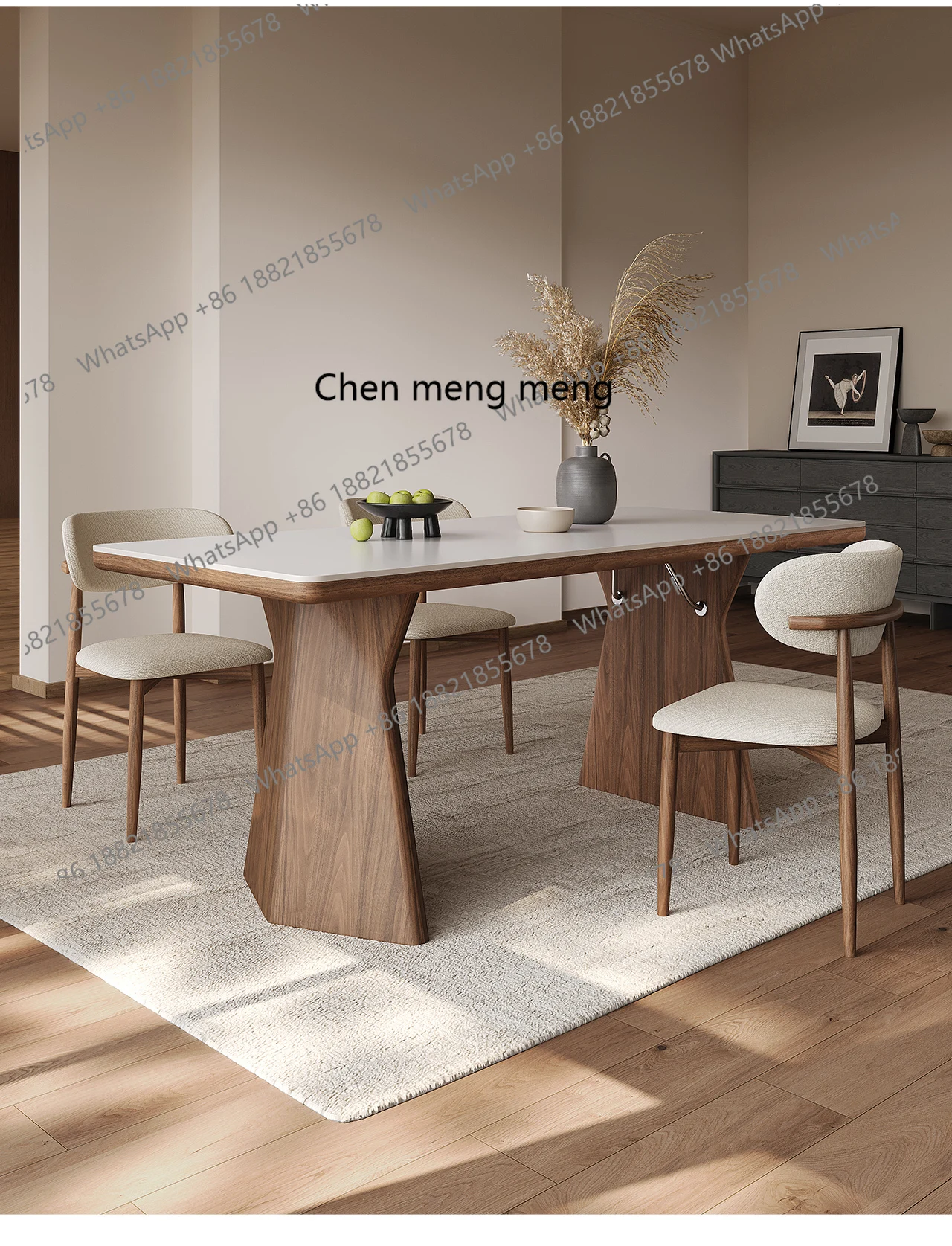 โต๊ะอาหารไม้จริงสไตล์โมเดิร์นมินิมอลหรูหรา โต๊ะอาหารไม้วอลนัทระดับไฮเอนด์