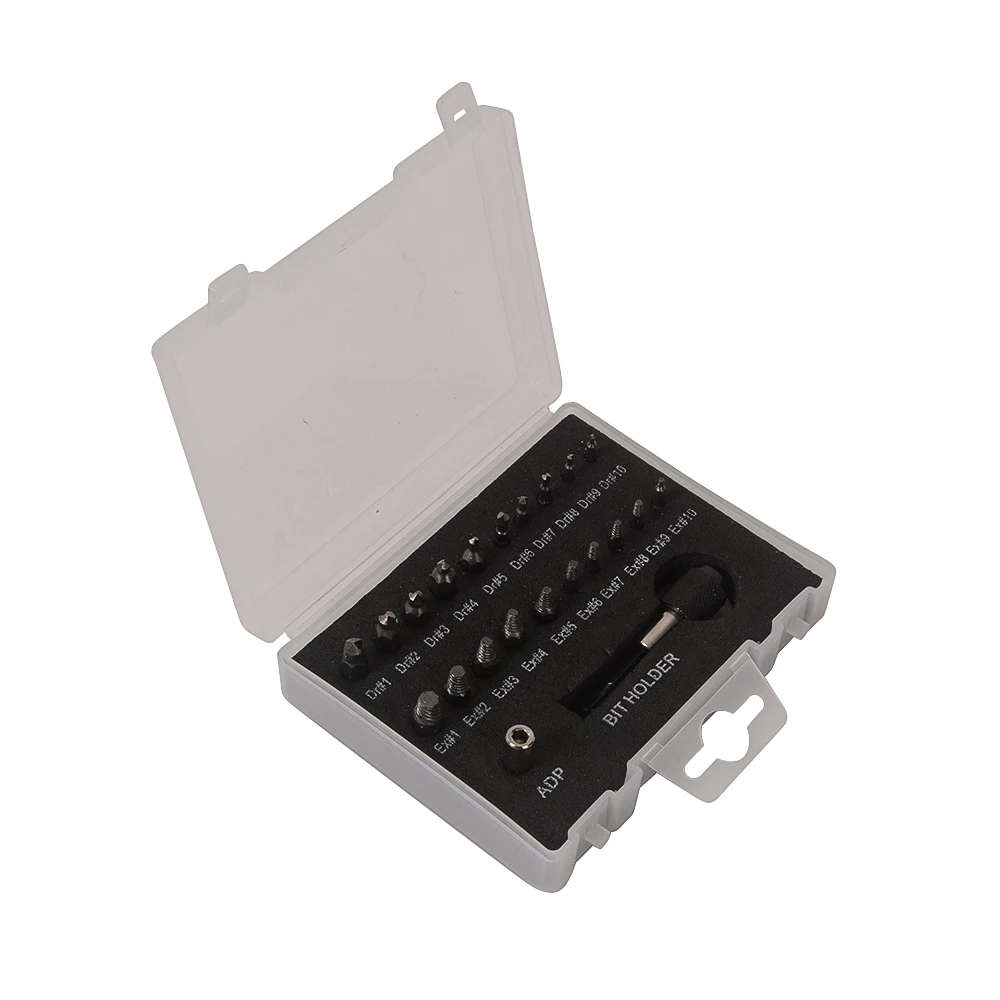 

22PCS Screws Bolts Extractor Set Drill Bit with Hex Adapter Broken Lug Nut Extractor Stripped Remover Set Motorcycle Repair Tool