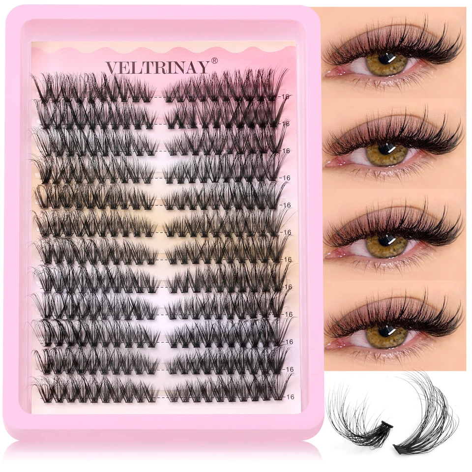 Racimos de Pestañas VELTRINAY 8-16mm, Esponjosos, Voluminosos, Ojo de Gato, Wispy, Naturales, Extensión, Rizo D, Individuales, Maquillaje 4