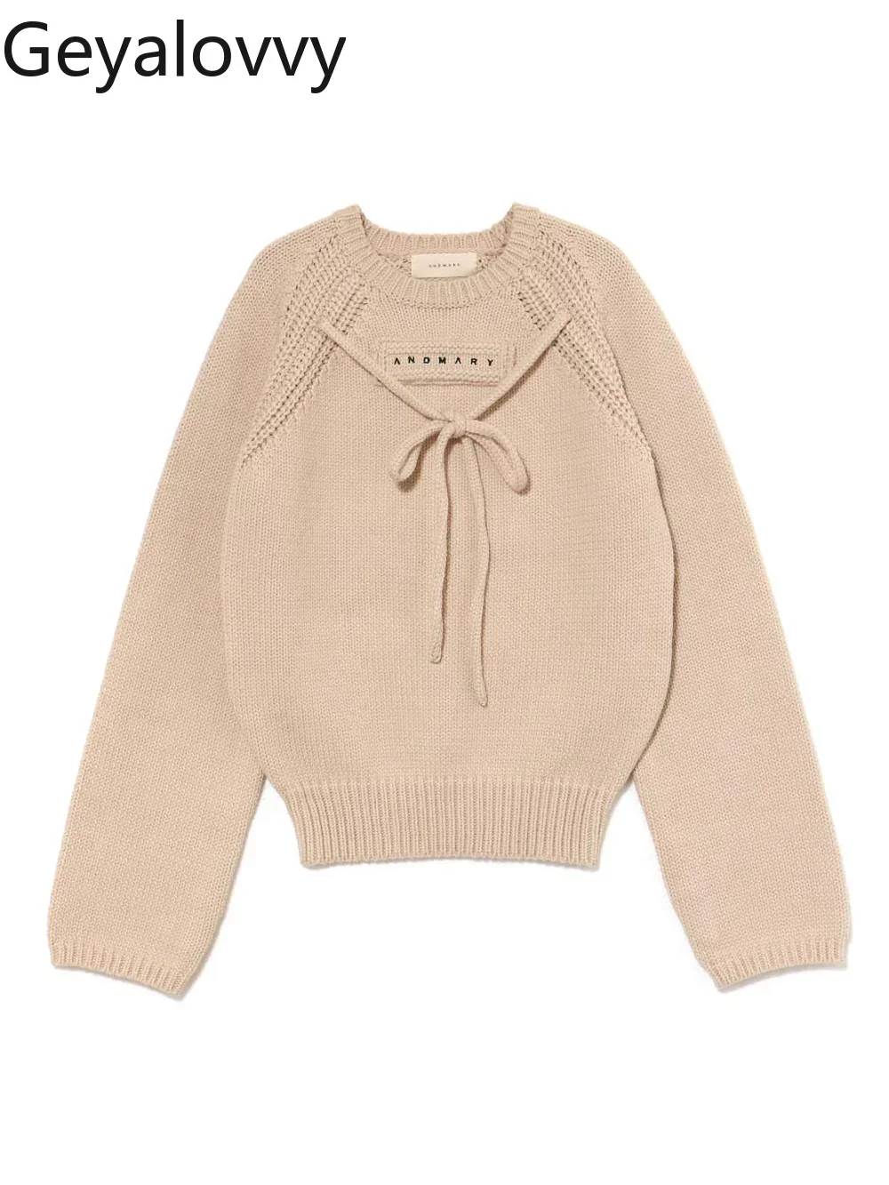 

Japanese Style Niche Design Sweet Girls Versatile Long Sleeve Pullover Tie Round Neck Letter Embroidery Knitted Sweater