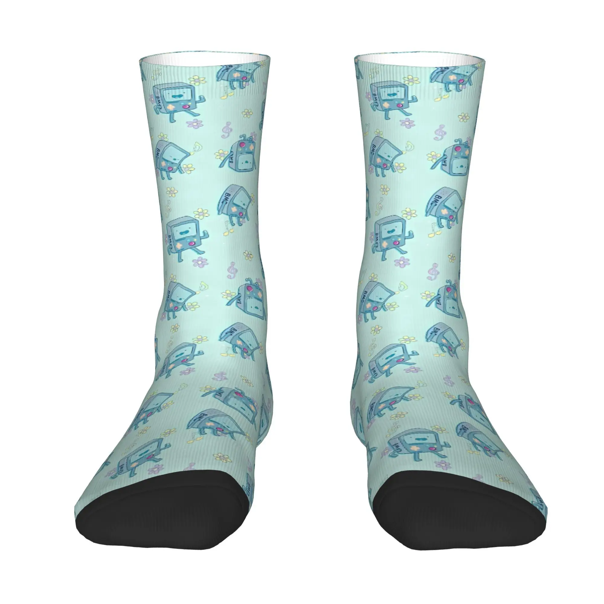 Vintage Bmo  Men's Socks Adventure Time Unisex Street Style Seamless Printed Crazy Crew Sock Gift