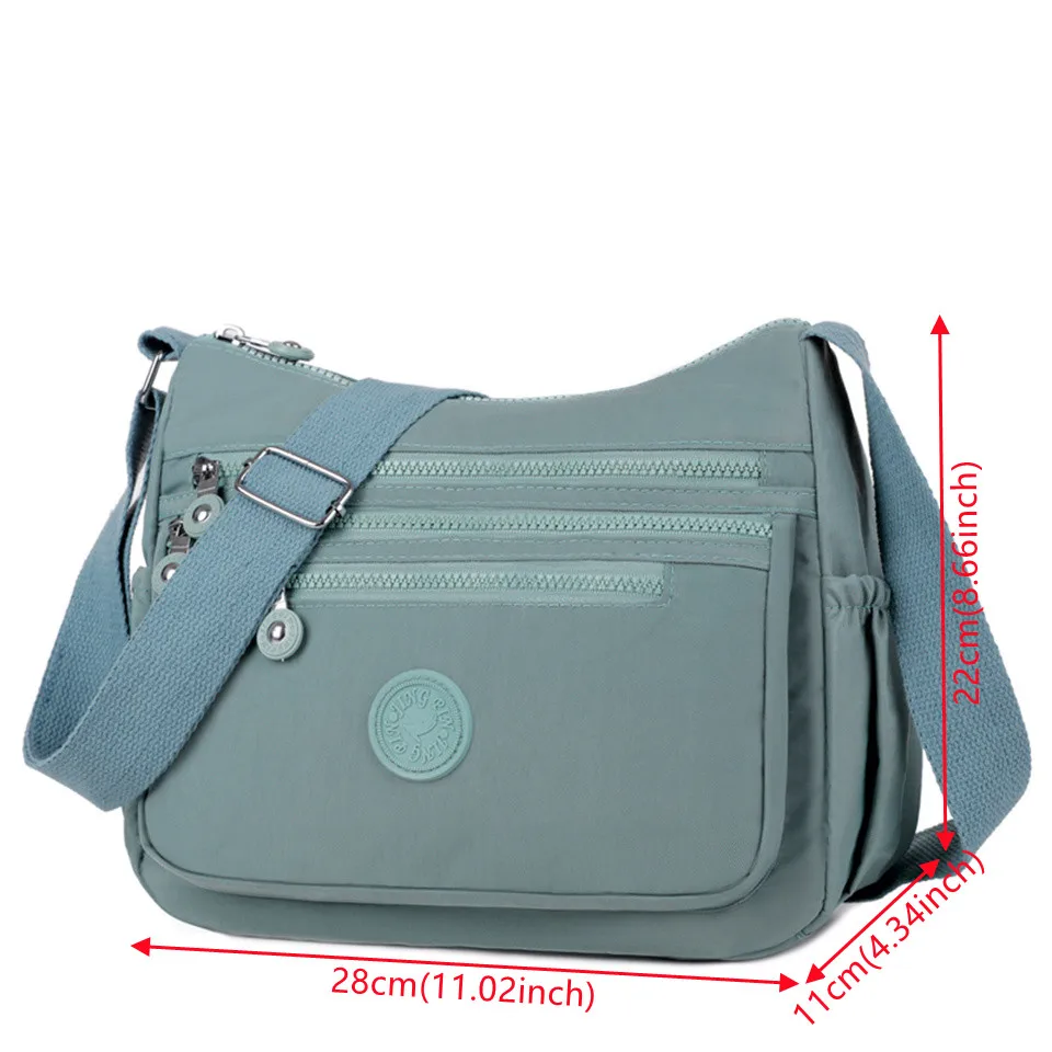 Women Nylon Shoulder Bag Travel Handbags Multifunction Messenger Bags Solid Zipper Top-handle Pack Casual Crossbody Bags