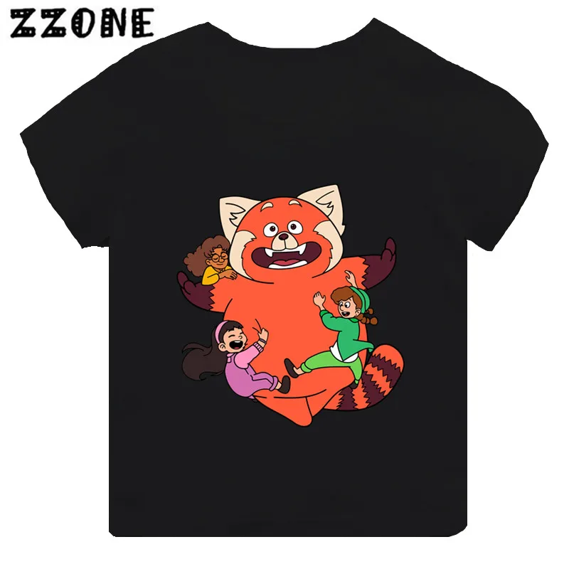 Hot Sale Turning Red Panda Mei Lee Print Cartoon Kids T-Shirts Girls Clothes Baby Boys Black T shirt Summer Children Tops,TH5530