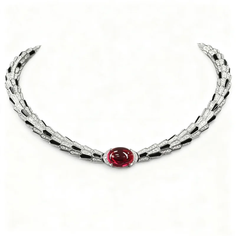 

CAMEO 925 Silver Gold-plated High Carbon Diamond Enamel 5ct GRC Cultivated Ruby Spirit Snake Banquet Snake Bone Necklace