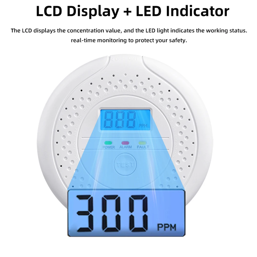 Digital Carbon Monoxide Detector Audible and Visual Alarm Battery Powered Warning Alarm Sensor Portable CO Detector Home Use