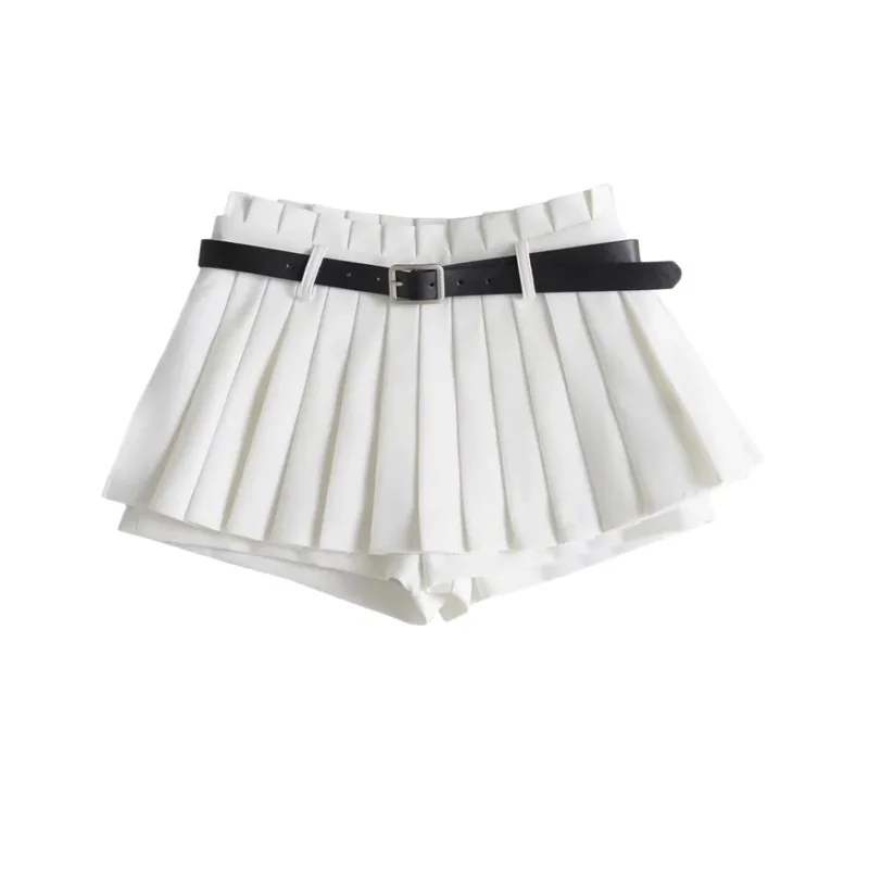 กระโปรงพลีทสีดำขนาดเล็กสำหรับผู้หญิง เสื้อผ้าสไตล์คาวาอี้ แฟชั่น มีเข็มขัดสองเส้น สตรีทแวร์ ยุค Y2K