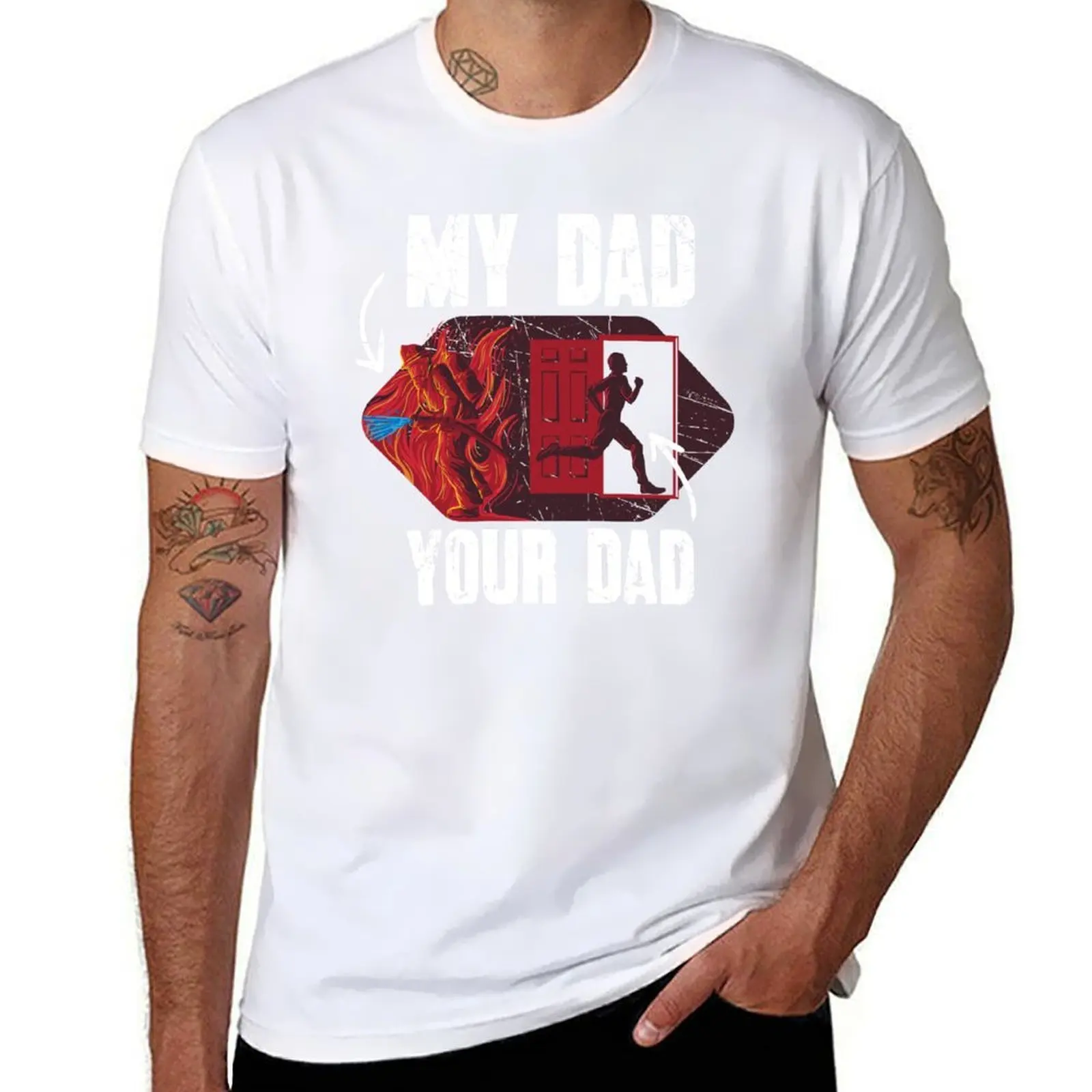 

My Dad Your Dad Firefighter Son Proud Fireman T-Shirt mens graphic t shirts cotton tshirt 100% T-Shirt