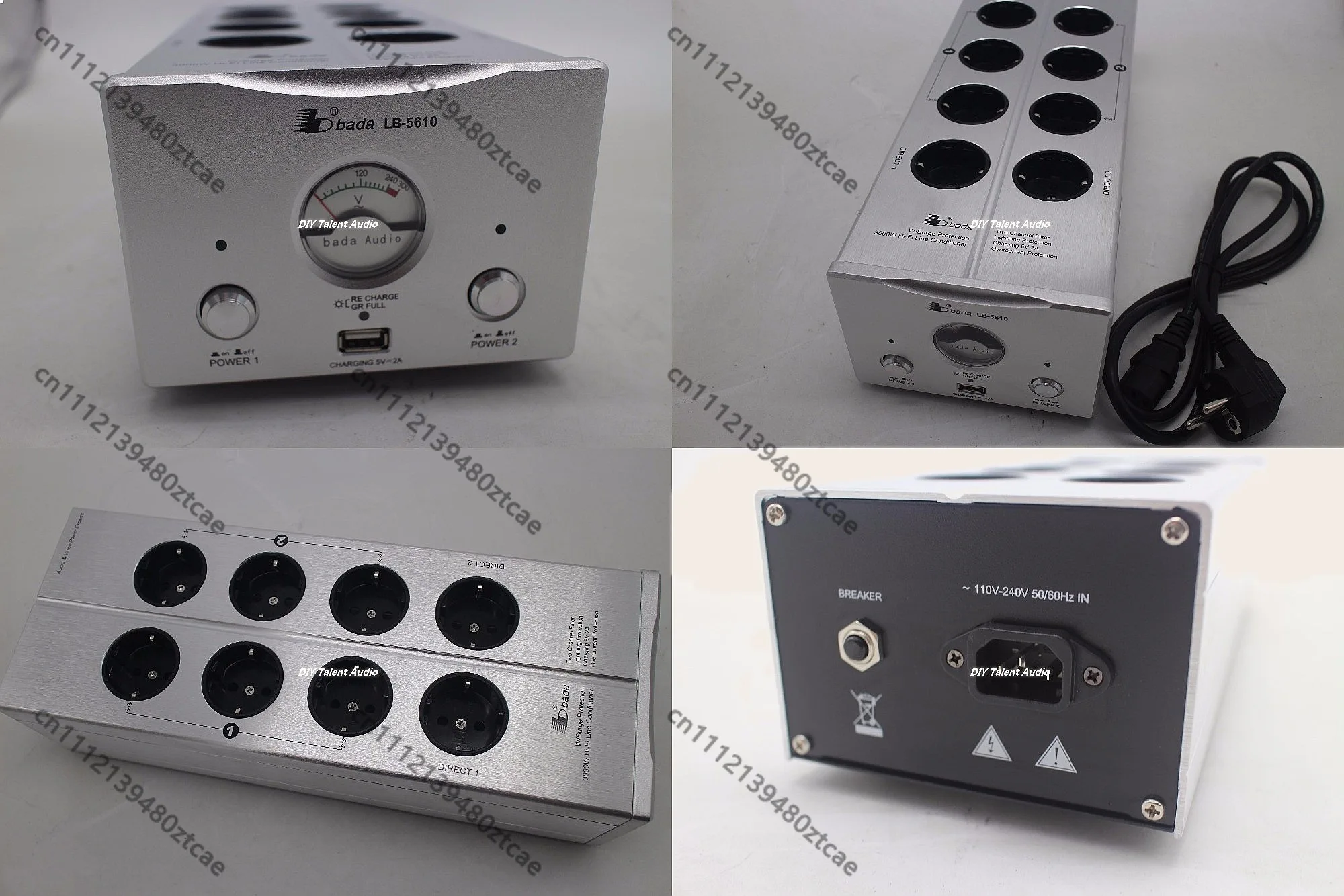 

EU Plug Power Filter Type F Socket 2 Channel Power Supply with USB and VU Meter