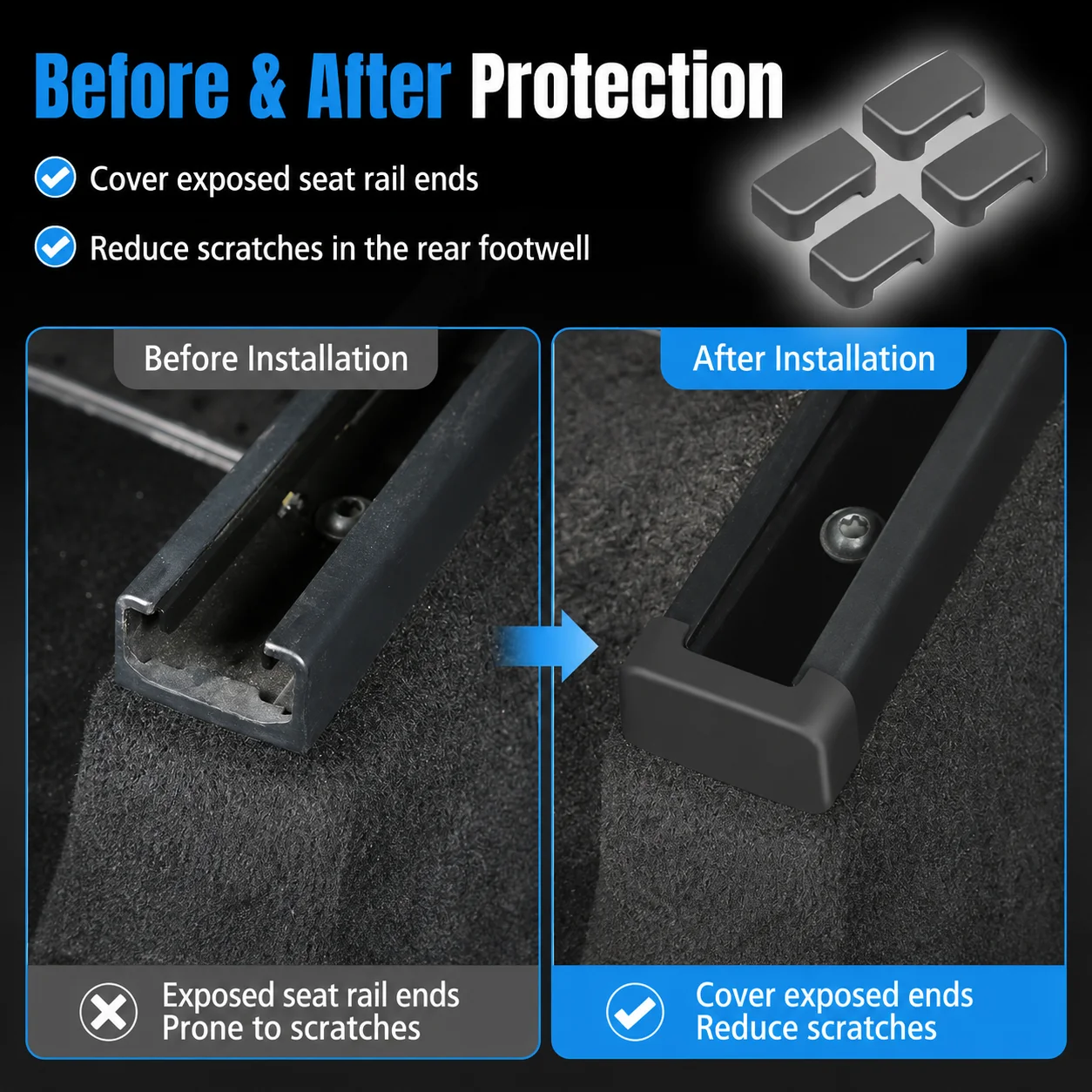 For Tesla Model 3 Tesla Model Y YL Juniper Highland Car Seat Rails Cover Precise Seat Track End Cap Anti‑Scratch Car Accessories