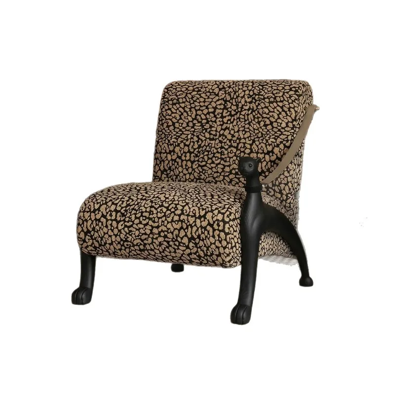 Medieval black panther sofa chair, designer personalized single solid wood leisure chair, light luxury retro leopard print