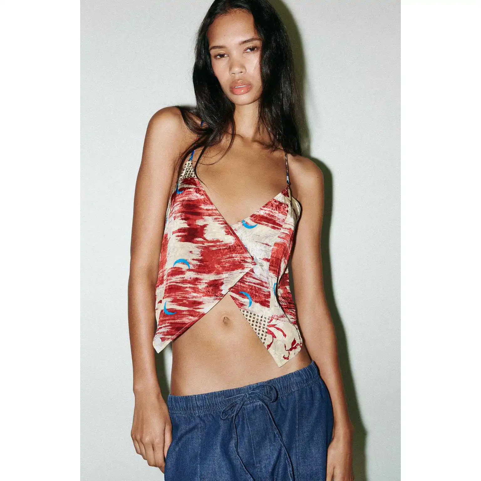 

ZBZR Spring New Women's Faion Asymmetric Print Top Sli Two-Way Wear Slim Fit ort Length Original Design T-irt
