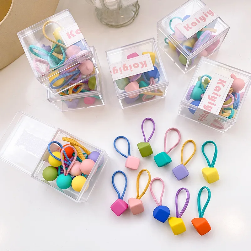 10pcs Girls Rubber Bands Baby Cute Candy Colored Hair Accessories High Elastic Hair Rope Boxed Children Hair Rings