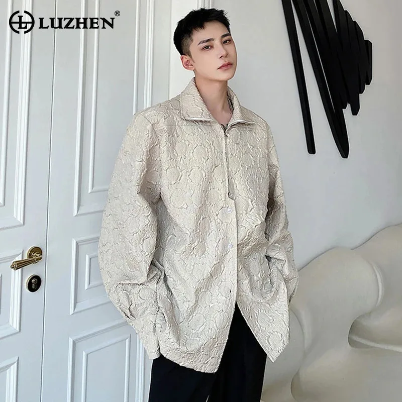 

LUZHEN Pattern Jacquard Textured Loose Casual Long Sleeve Fashion Shirts Men's 2025 New Elegant Zipper Lapel Male Clothes JY5582